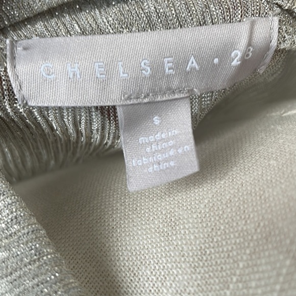 Chelsea 28 top womens ivory gold Lurex Stripe Turtle Neck metallic look Top S - Picture 3 of 8